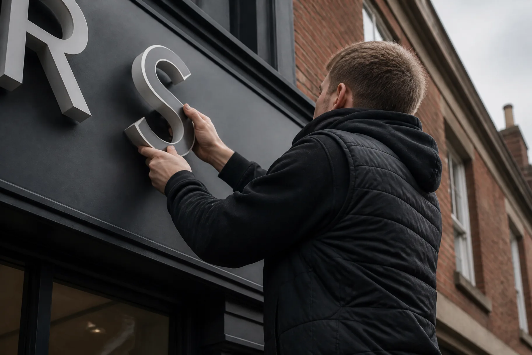 Channel letter face fitting on site