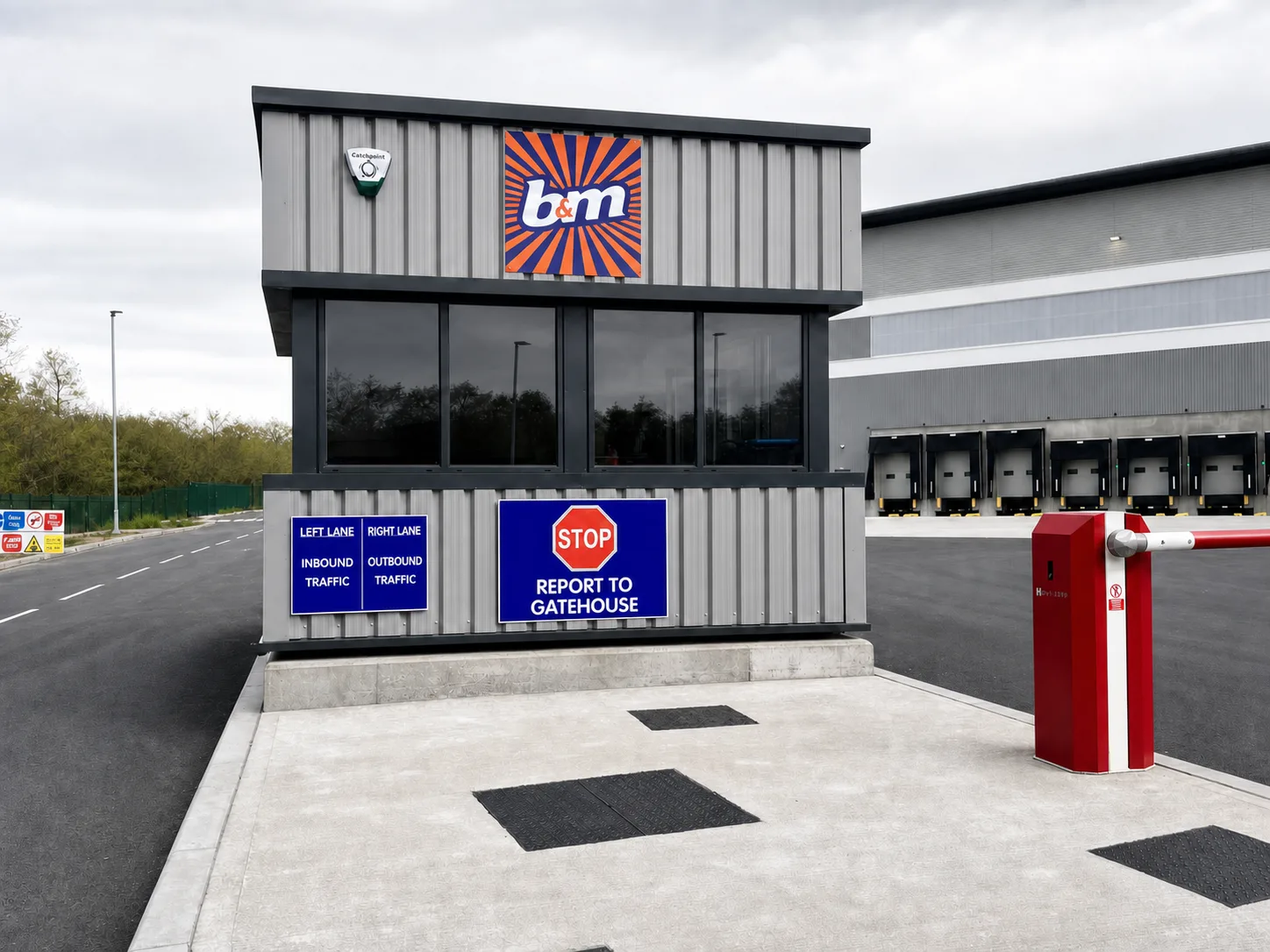 B and M distribution centre gatehouse signage