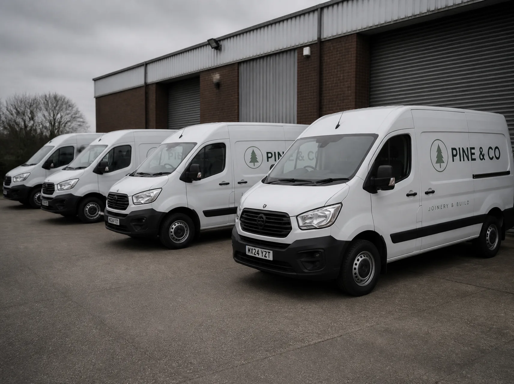 Van fleet with matching printed livery