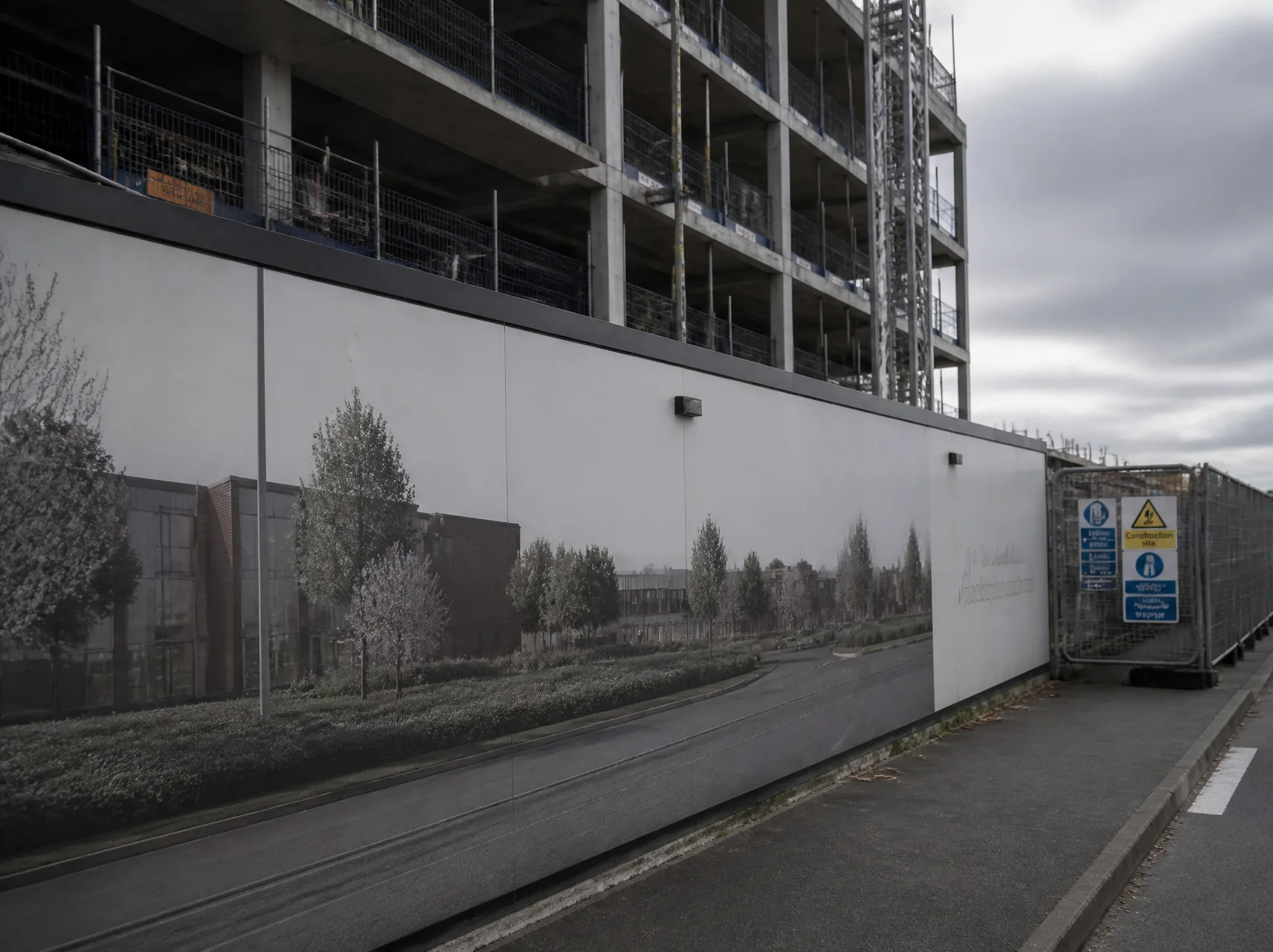 Printed site hoarding around a construction site