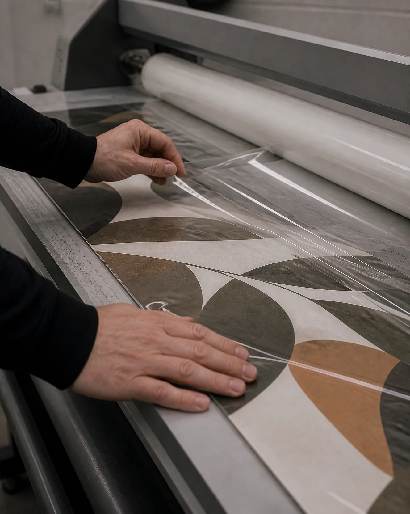 Printed film laminated in the workshop